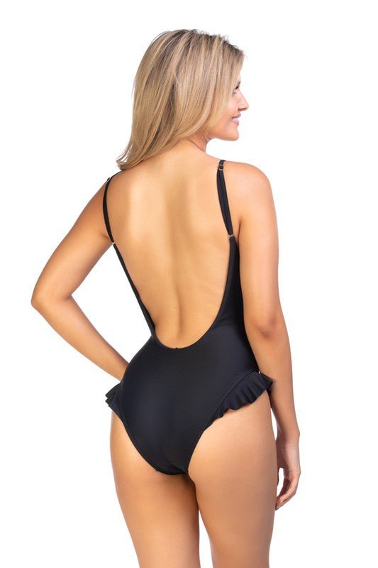 Solid one piece swimsuit with ruffle detail - Happily Ever Atchison Shop Co.