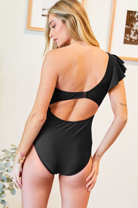 Solid One Shoulder One Piece Swimsuit - Happily Ever Atchison Shop Co.
