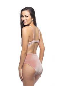 SOLID PINK VELVET ONE PIECE WITH CUTOUT DETAIL - Happily Ever Atchison Shop Co.
