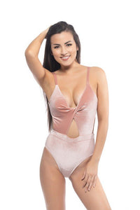 SOLID PINK VELVET ONE PIECE WITH CUTOUT DETAIL - Happily Ever Atchison Shop Co.