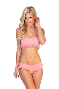 SOLID RIBBED PINK RUFFLED BIKINI SET - Happily Ever Atchison Shop Co.