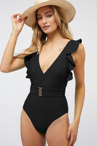 Solid Ruffle Sleeve One Piece Swimsuit - Happily Ever Atchison Shop Co.