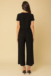 Solid Surplice Cropped Jumpsuit with Faux Wrap - Happily Ever Atchison Shop Co.