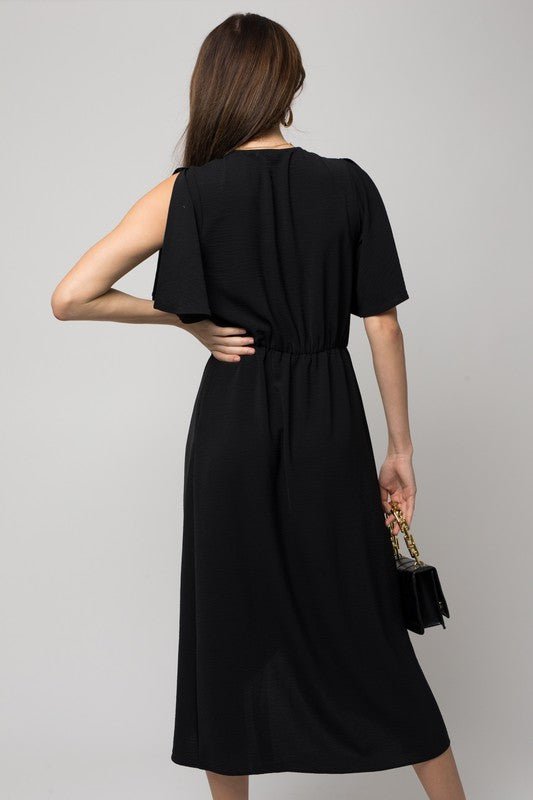 Solid V - Neck Midi Dress W - Front Knot - Happily Ever Atchison Shop Co.