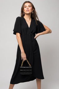 Solid V - Neck Midi Dress W - Front Knot - Happily Ever Atchison Shop Co.