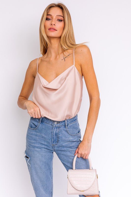 Spaghetti Strap Cowl Neck Bodysuit - Happily Ever Atchison Shop Co.