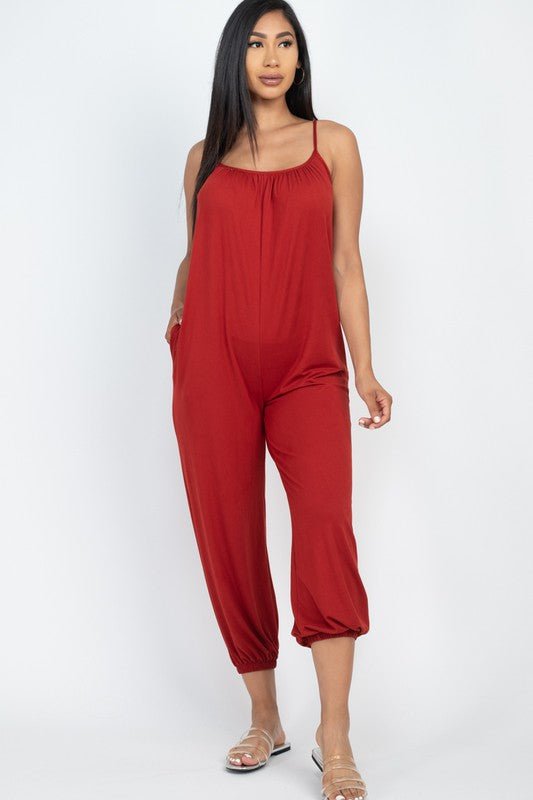 Spaghetti strap solid jumpsuit - Happily Ever Atchison Shop Co.