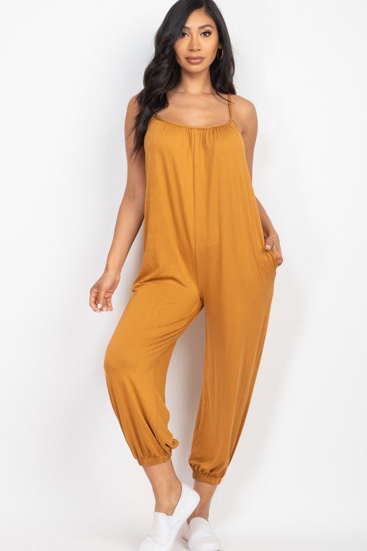 Spaghetti strap solid jumpsuit - Happily Ever Atchison Shop Co.