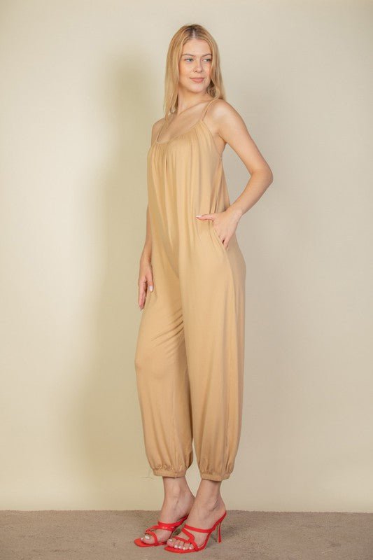 Spaghetti strap solid jumpsuit - Happily Ever Atchison Shop Co.