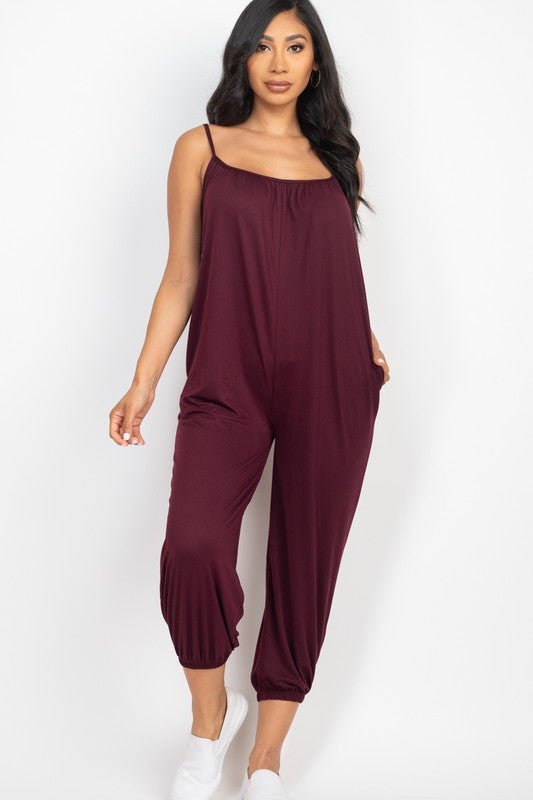 Spaghetti strap solid jumpsuit - Happily Ever Atchison Shop Co.