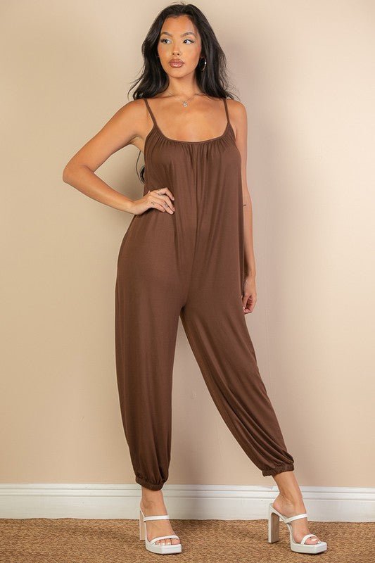 Spaghetti strap solid jumpsuit - Happily Ever Atchison Shop Co.