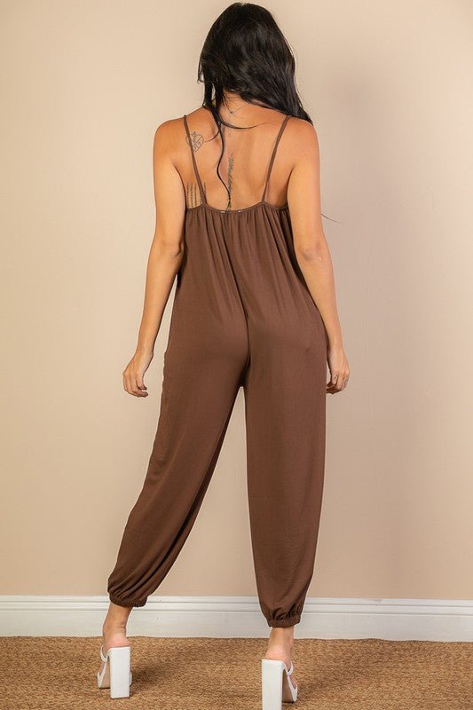 Spaghetti strap solid jumpsuit - Happily Ever Atchison Shop Co.