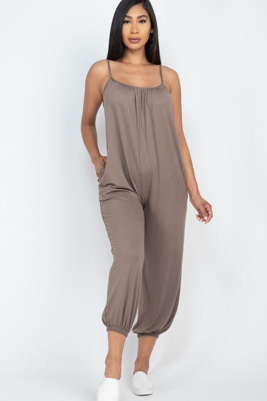 Spaghetti strap solid jumpsuit - Happily Ever Atchison Shop Co.