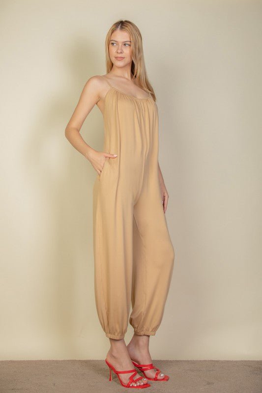 Spaghetti strap solid jumpsuit - Happily Ever Atchison Shop Co.