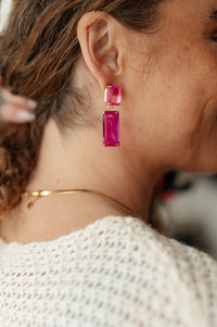 Sparkly Spirit Rectangle Crystal Earrings in Pink - Happily Ever Atchison Shop Co.