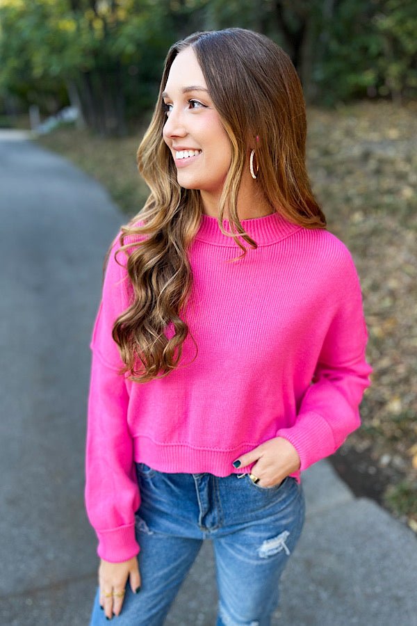 Spring Breeze Hot Pink Crop Sweater - Happily Ever Atchison Shop Co.