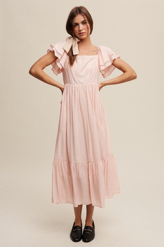 Square Neck Ruffled Short Sleeve Maxi Dress - Happily Ever Atchison Shop Co.