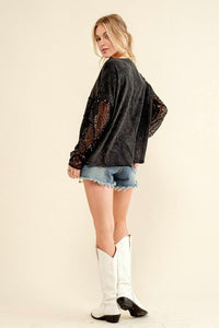 Star Printed Shoulder Sequin SLV Top - Happily Ever Atchison Shop Co.