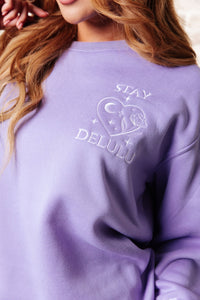 Stay Delulu Scuba Sweatshirt Periwinkle - Happily Ever Atchison Shop Co.