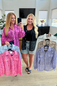 Stick Together Lace Button Up in Lavender - Happily Ever Atchison Shop Co.