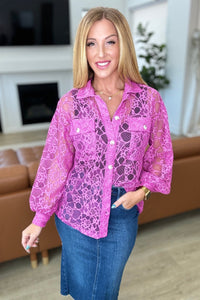 Stick Together Lace Button Up in Magenta - Happily Ever Atchison Shop Co.
