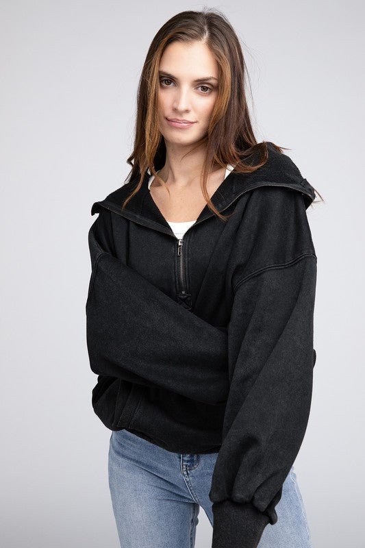 Stitch Detailed Elastic Hem Hoodie - Happily Ever Atchison Shop Co.