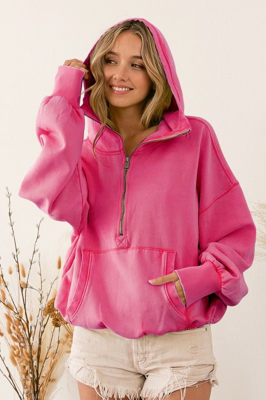 Stitch Detailed Elastic Hem Hoodie - Happily Ever Atchison Shop Co.