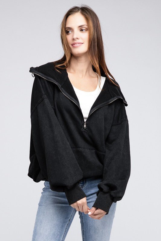 Stitch Detailed Elastic Hem Hoodie - Happily Ever Atchison Shop Co.