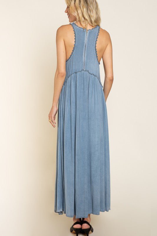 Stone Washed Side Slit Cut Out Maxi Dress - Happily Ever Atchison Shop Co.