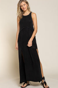 Stone Washed Side Slit Cut Out Maxi Dress - Happily Ever Atchison Shop Co.