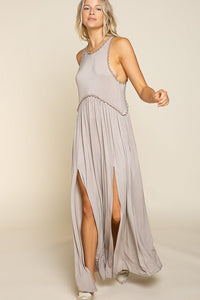 Stone Washed Side Slit Cut Out Maxi Dress - Happily Ever Atchison Shop Co.