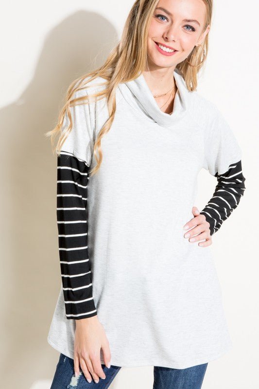 STRIPE MIXED TURTLE NECK TOP - Happily Ever Atchison Shop Co.