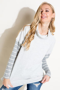 STRIPE MIXED TURTLE NECK TOP - Happily Ever Atchison Shop Co.