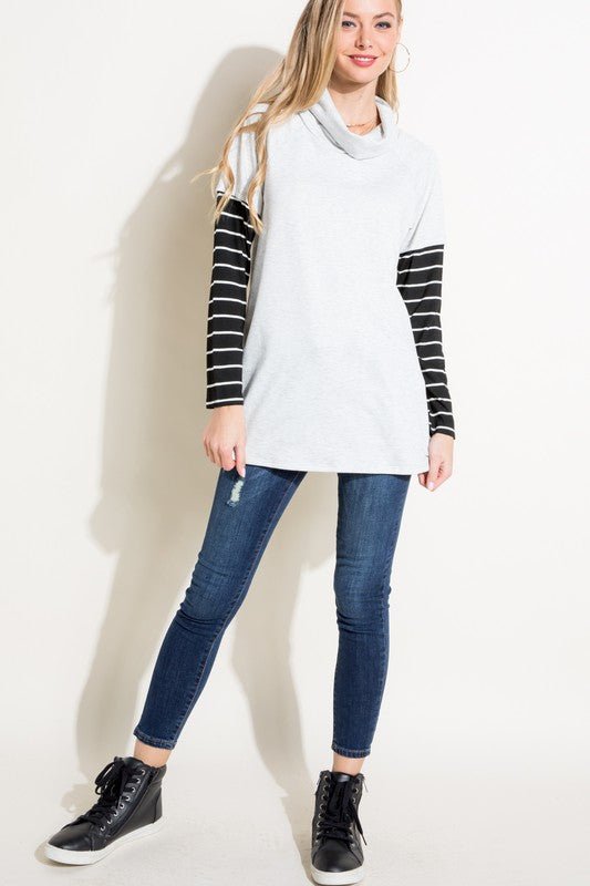 STRIPE MIXED TURTLE NECK TOP - Happily Ever Atchison Shop Co.