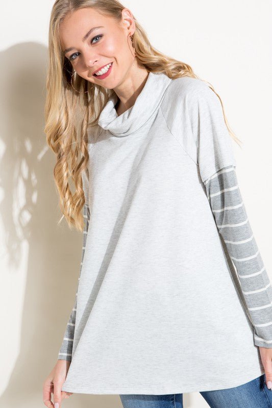 STRIPE MIXED TURTLE NECK TOP - Happily Ever Atchison Shop Co.