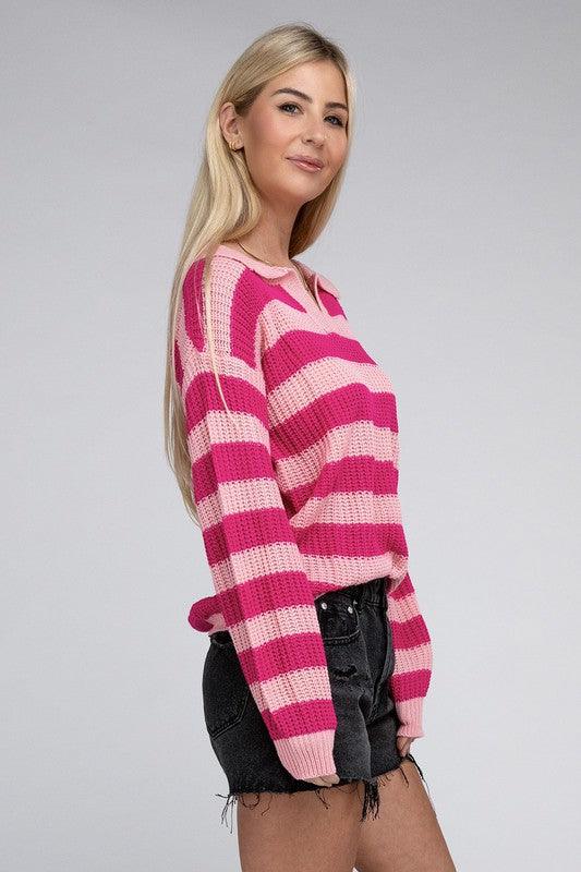 Striped Knit Collared Pullover Sweater - Happily Ever Atchison Shop Co.