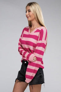Striped Knit Collared Pullover Sweater - Happily Ever Atchison Shop Co.