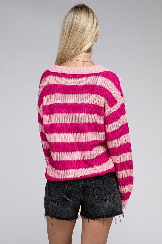 Striped Knit Collared Pullover Sweater - Happily Ever Atchison Shop Co.