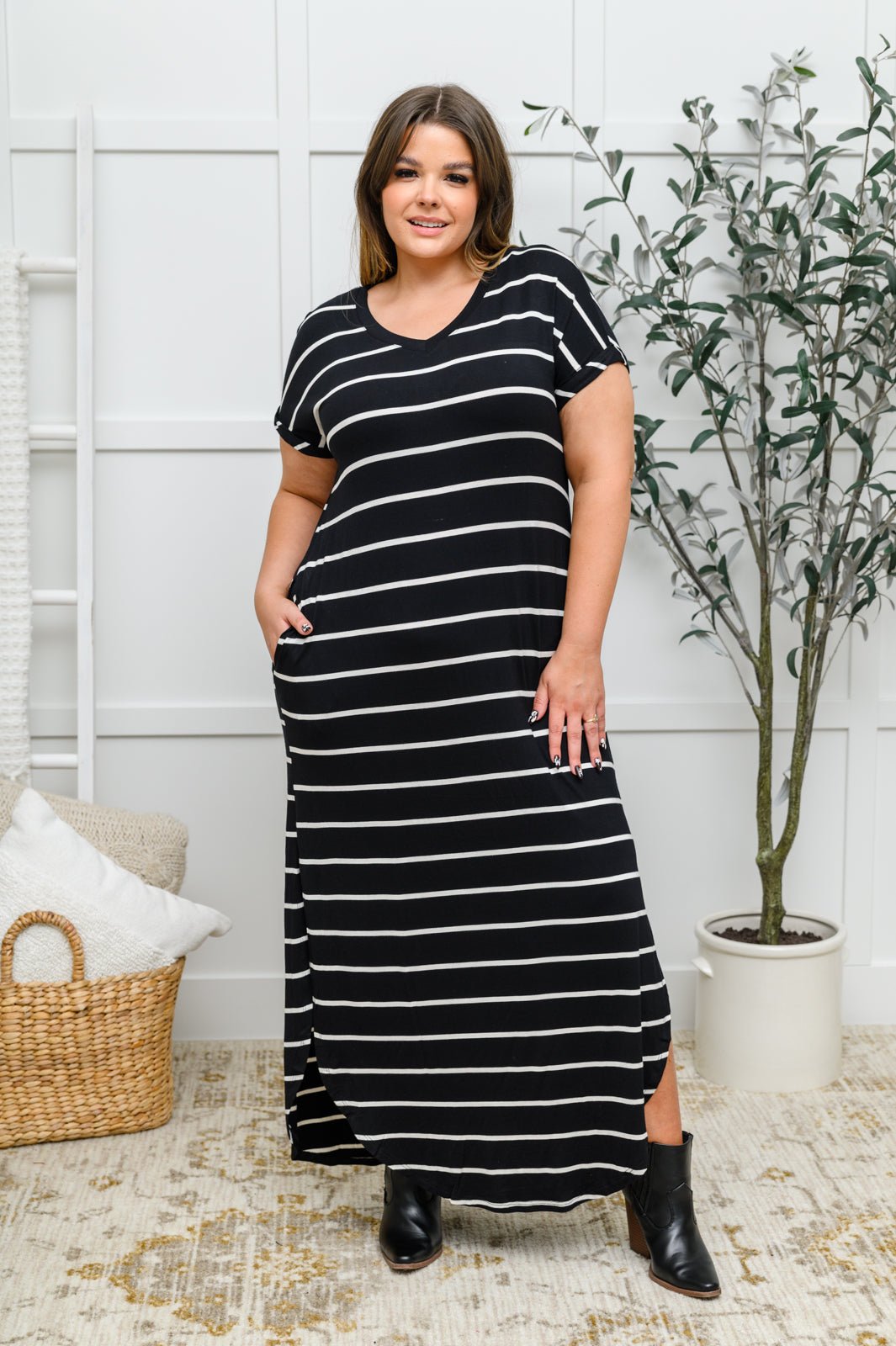 Striped Maxi Dress In Black - Happily Ever Atchison Shop Co.