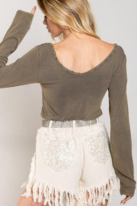 Studded Ribbed V - Neck Top - Happily Ever Atchison Shop Co.