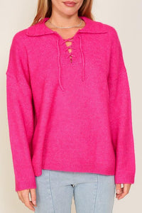 Sweater Top with V - Shape Criss Cross Tie Neck - Happily Ever Atchison Shop Co.