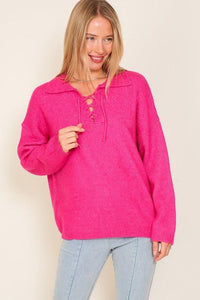 Sweater Top with V - Shape Criss Cross Tie Neck - Happily Ever Atchison Shop Co.