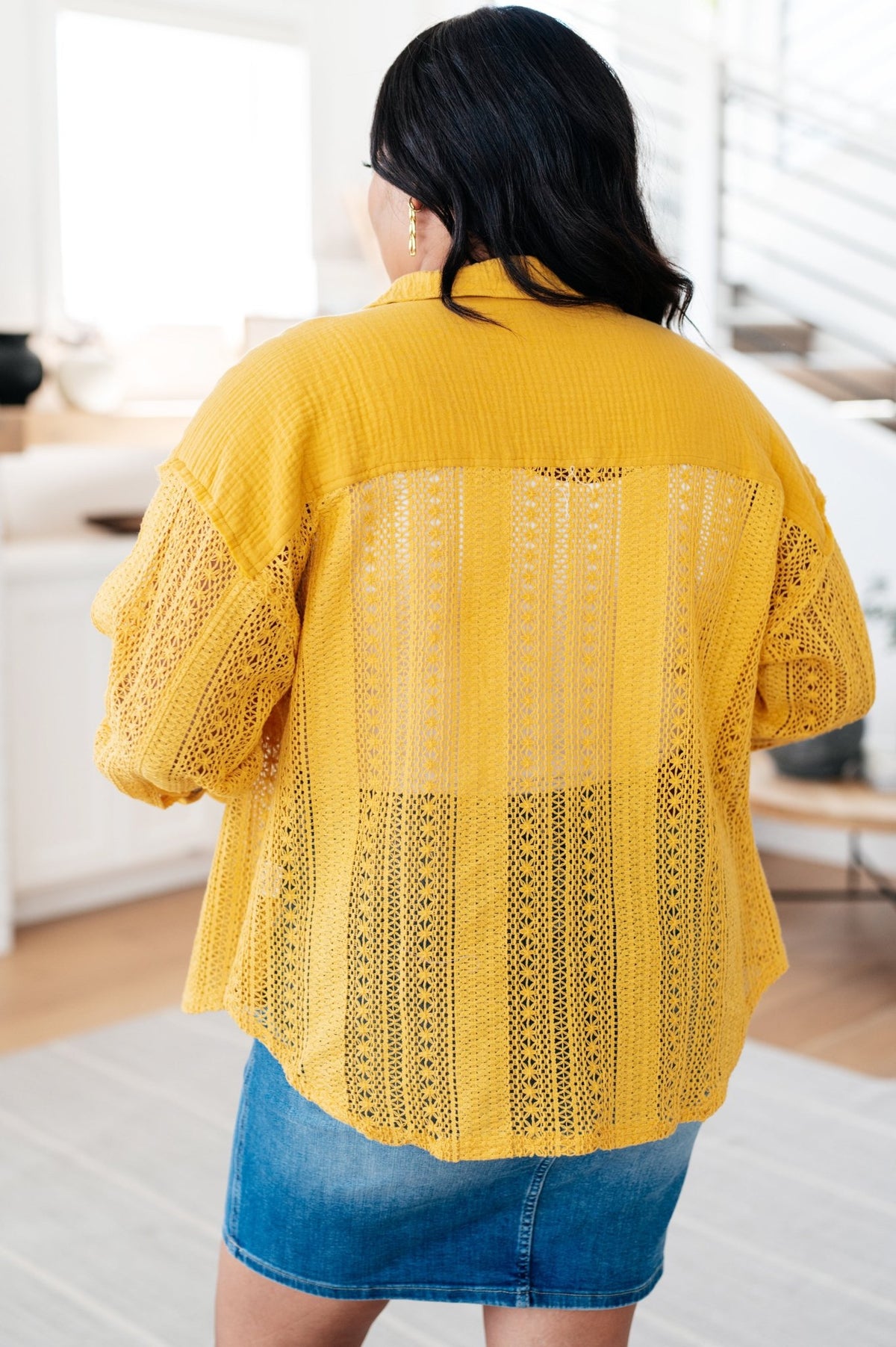 Sweeter Than Nectar Lace Button Down in Honey - Happily Ever Atchison Shop Co.