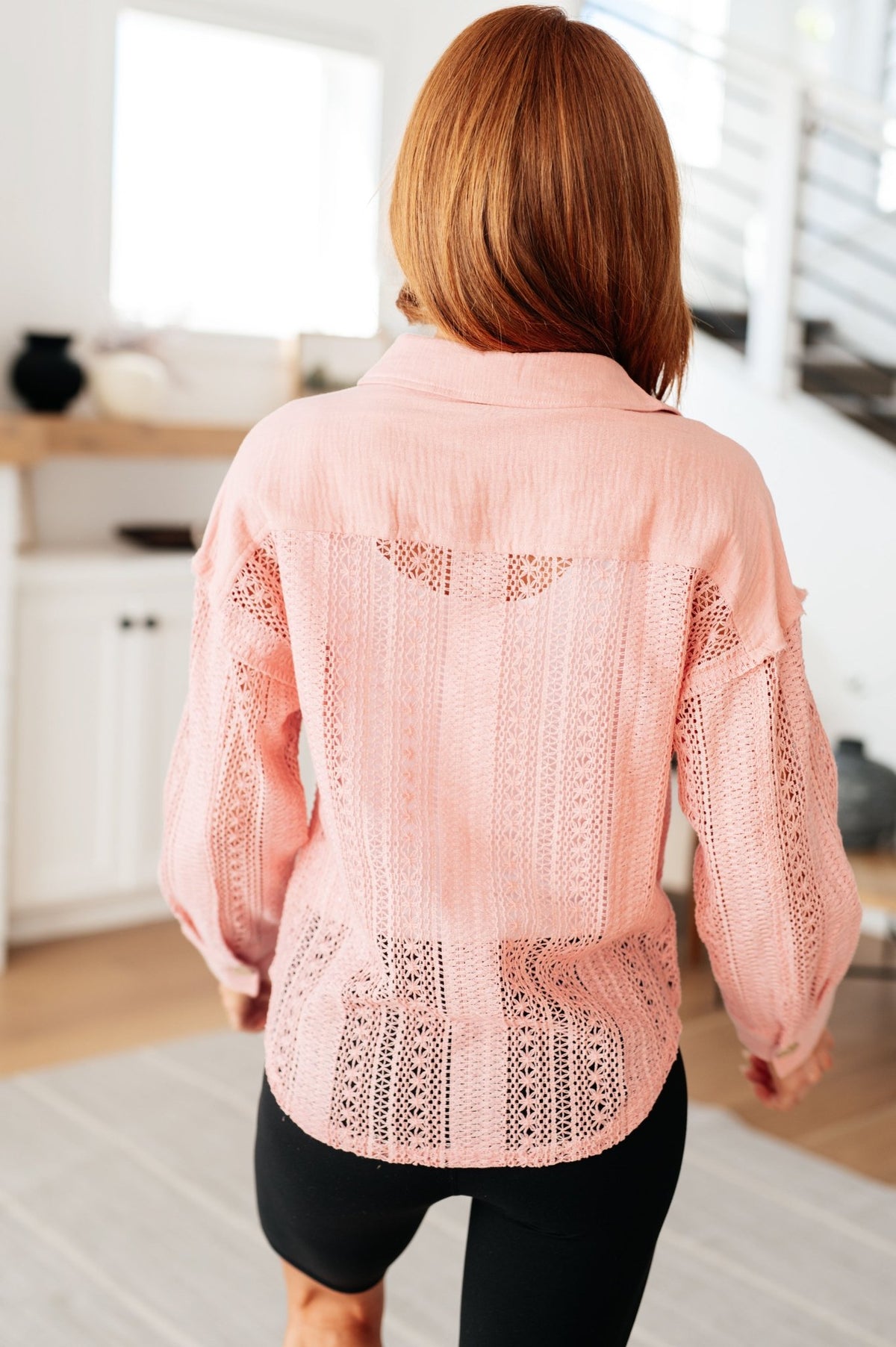 Sweeter Than Nectar Lace Button Down in Rose - Happily Ever Atchison Shop Co.