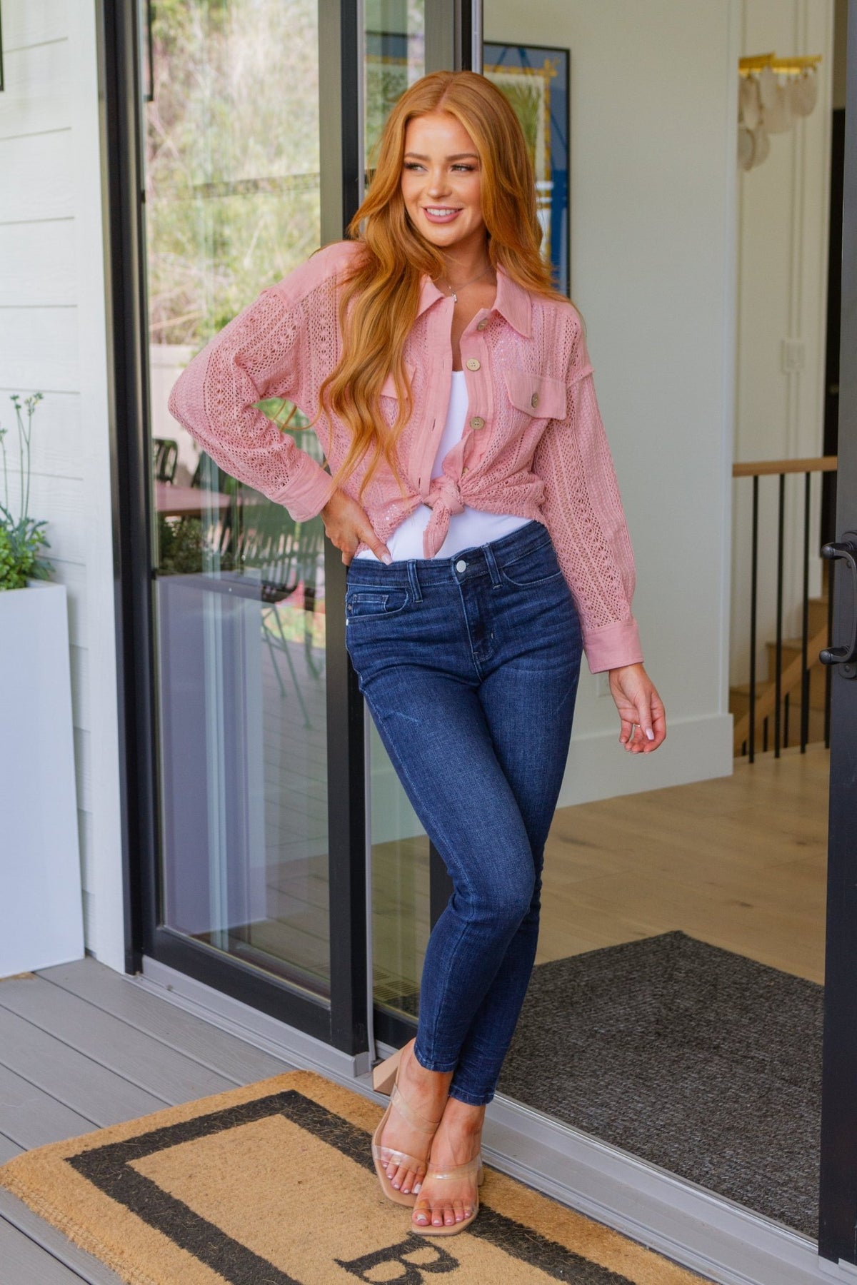 Sweeter Than Nectar Lace Button Down in Rose - Happily Ever Atchison Shop Co.