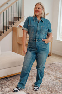 Sylvia Short Sleeve Denim Jumpsuit - Happily Ever Atchison Shop Co.