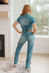 Sylvia Short Sleeve Denim Jumpsuit - Happily Ever Atchison Shop Co.