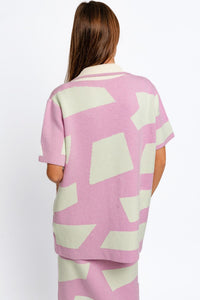 Tasha Apparel Abstract Contrast Short Sleeve Collared Cardigan - Happily Ever Atchison Shop Co.