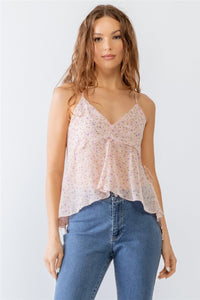 Tasha Apparel Floral Print V - Neck Criss - Cross Back Flare Tank Top - Happily Ever Atchison Shop Co.