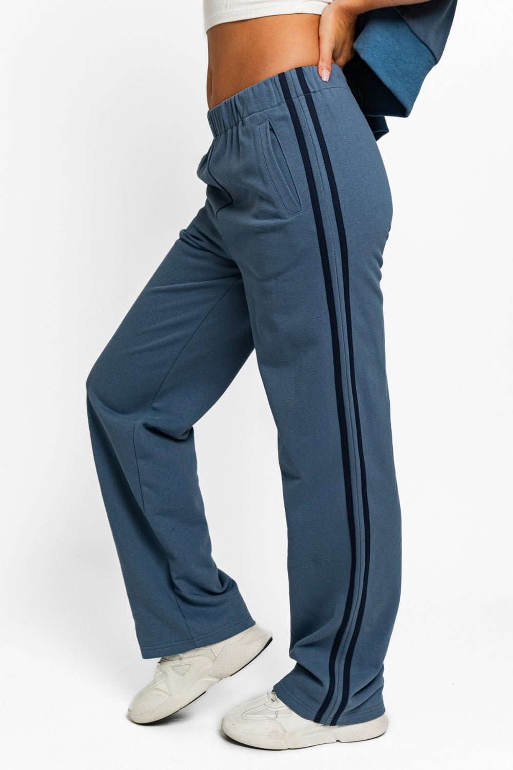 Tasha Apparel High Waisted Side Stripes Straight Track Sweatpants - Happily Ever Atchison Shop Co.